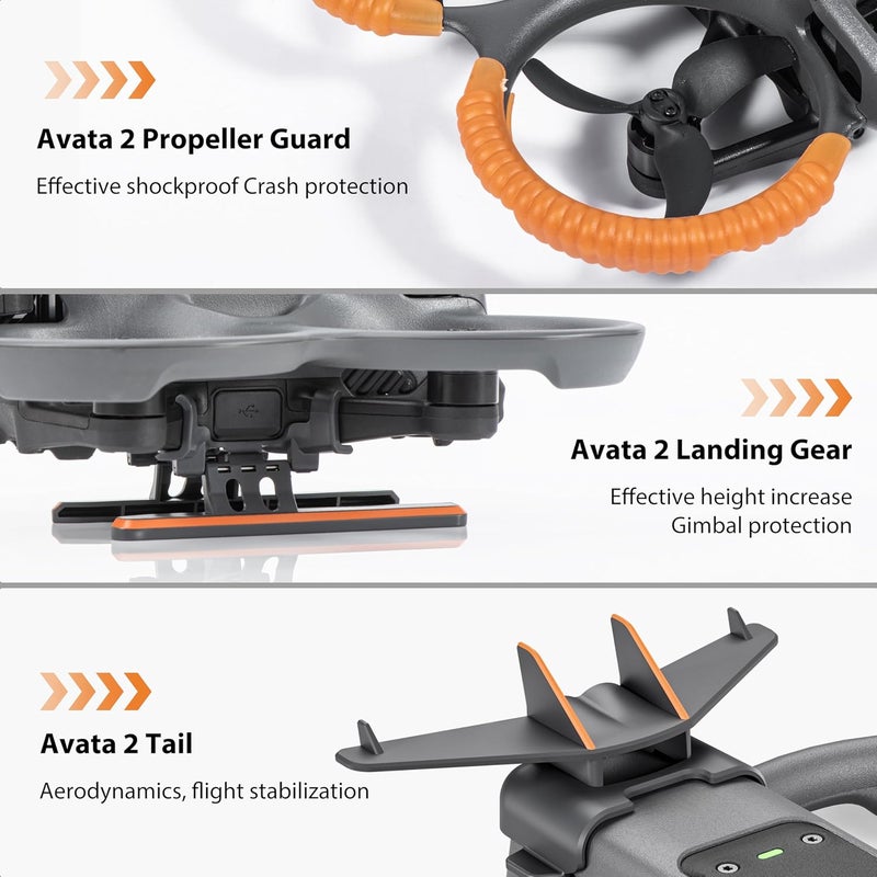 STARTRC حزمة ملحقات 3 في 1 لافاتا 2، واقي المروحة + الذيل + معدات الهبوط لطائرة DJI Avata 2 Fly More Combo لحماية الطائرة (لا تشمل الطائرة) ، برتقالي - Image 2